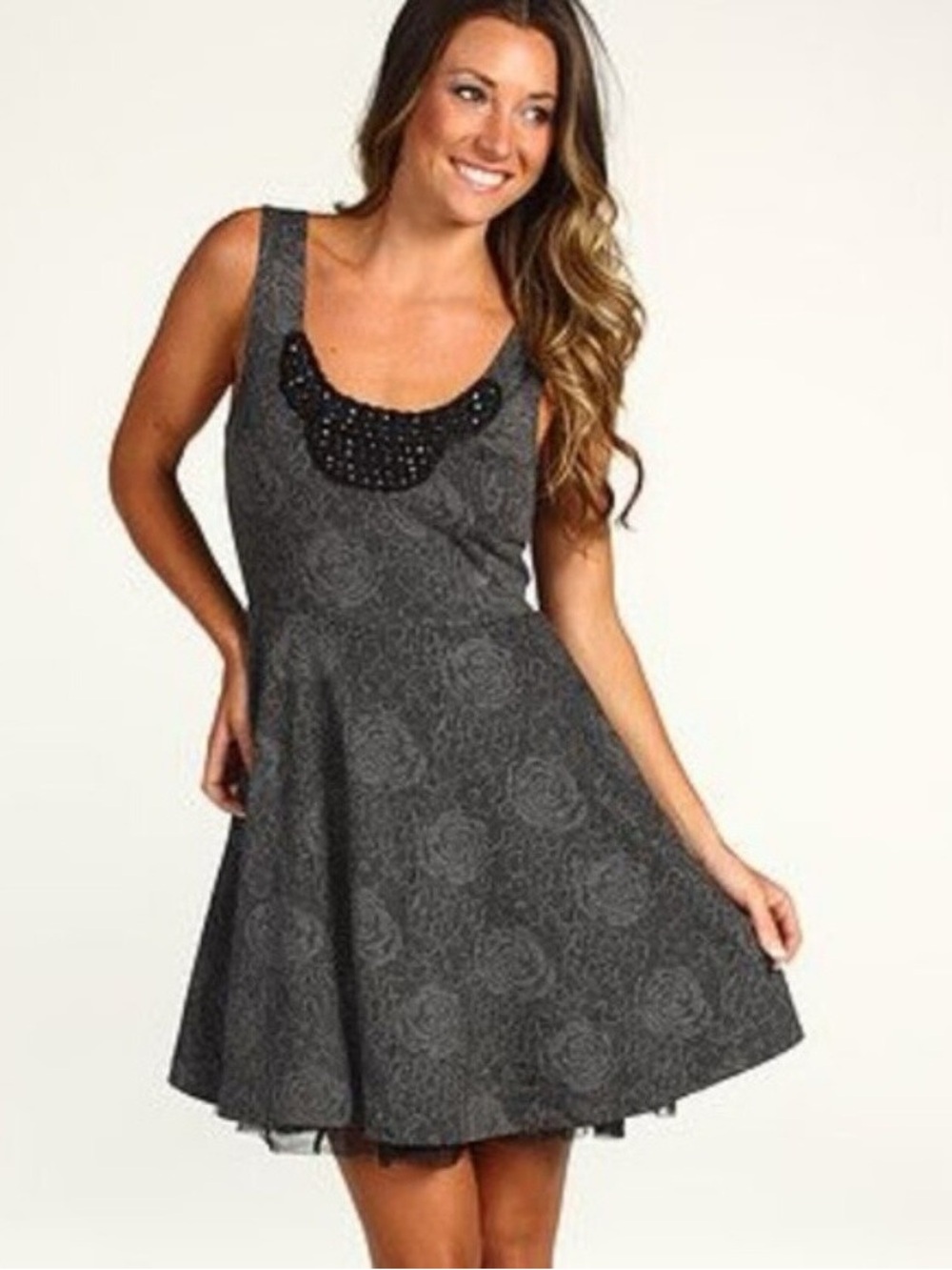 Free People Rock Princess Gray Jacquard Fit and Flare Mini Dress | Size S | NWOT